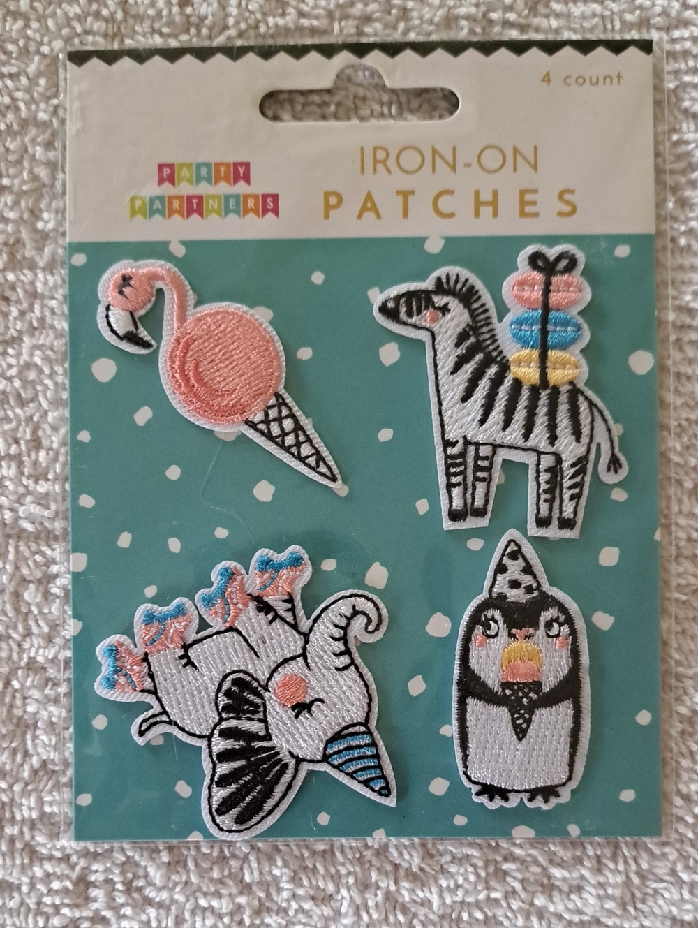 Kids Iron-On Patches - Pink, White, Black, Blue 4-Count